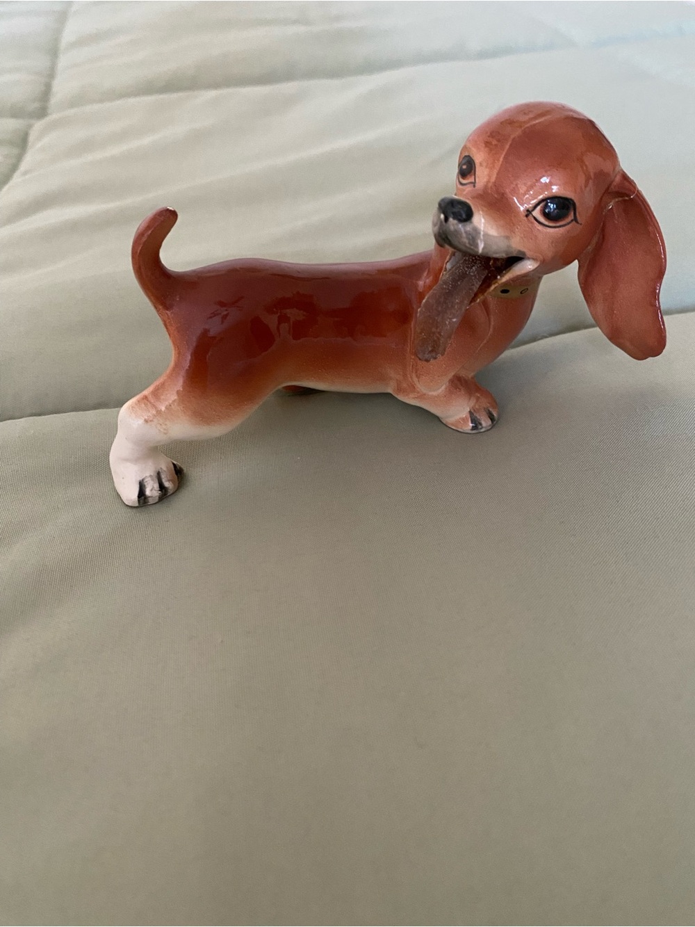 Vintage Enesco Ceramic Dachshund Dog Figurine - Brown